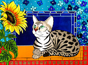 Beauty in Bloom - Savannah Cat Painting Painting by Dora Hathazi Mendes