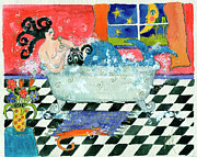 Big Diva Mermaid Bubble Bath Painting by Wyanne