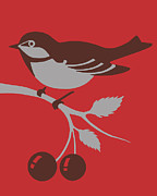 Bird Sitting in Cherry Tree Drawing by CSA Images