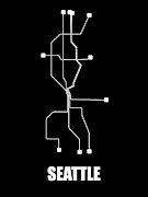 Black Seattle Subway Map Digital Art by Naxart Studio