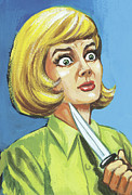 Blond Woman with Knife to Her Neck Drawing by CSA Images