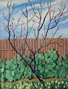Blooming Peach in our San Antonio Backyard Painting by Vera Smith