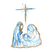Blue And Gold Nativity I Painting by Robin Maria
