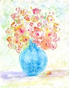 Blue Vase with Flowers Painting by Claudette Carlton