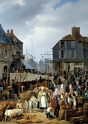 Boarding Cattle In The Port Of Honfleur, Detail Painting by Auguste-xavier Leprince