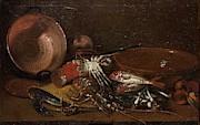 'Bodegon de pescado y langostas', 18th century, Spanish School, Oil on canvas... Painting by Antoni Viladomat -1678-1755-