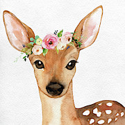 Boho Deer Watercolor Floral Woodland Digital Art by Pink Forest Cafe