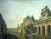 Bojar's Square and the Cathedral of Christ the Saviour in Kremlin, Moscow, 18th century, oil on c... Painting by Fyodor Alekseyev -1754-1824-