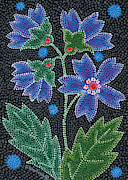 Native American Floral Beadwork, Blue Painting by Chholing Taha