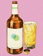Bottle of Liquor and Drink Drawing by CSA Images