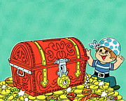 Boy Pirate With Treasure Chest Drawing by CSA Images Boy Pirate With Treasure Chest Drawing by CSA Images