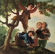 'Boys Picking Fruit', 1778, Spanish School, Oil on canvas, 119 cm... Painting by Francisco de Goya -1746-1828-