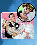 Bride and Groom With Another Couple in Circle Drawing by CSA Images