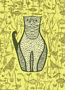 Brown Cat; Fish; Birds Drawing by CSA Images Brown Cat; Fish; Birds Drawing by CSA Images