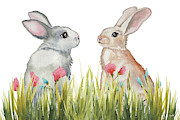 Bunnies Among The Flowers II Mixed Media by Elizabeth Medley