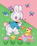 Bunny Playing a Horn Drawing by CSA Images Bunny Playing a Horn Drawing by CSA Images
