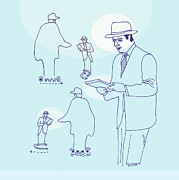 Businessmen on Blue Background Drawing by CSA Images Businessmen on Blue Background Drawing by CSA Images