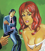 Busty Woman and Man With Gun Drawing by CSA Images