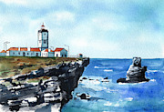 Cabo Carvoeiro Lighthouse in Peniche Portugal Painting by Dora Hathazi Mendes