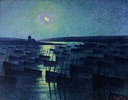 Camaret, Moonlight And Fishing Boats Painting by Maximilien Luce
