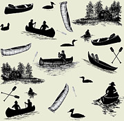 Canoe Pattern Black Cream Mixed Media by Sher Sester