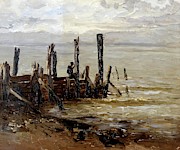 Carlos de Haes / 'Una estacada -Villerville-', 1877-1884, Spanish School. Painting by Carlos de Haes -1829-1898- Carlos de Haes / 'Una estacada -Villerville-', 1877-1884, Spanish School. Painting by Carlos de Haes -1829-1898-