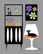 Cat in Gray Room Digital Art by Donna Mibus