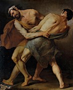 Cesare Fracanzano / 'Two Wrestlers or Hercules and Antaeus -?-', 1637, Italian School. ANTEO. Painting by Cesare Fracanzano -1605-1651- Cesare Fracanzano / 'Two Wrestlers or Hercules and Antaeus -?-', 1637, Italian School. ANTEO. Painting by Cesare Fracanzano -1605-1651-