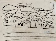 Charcoal Houses Sketch Painting by Suzanne Giuriati Cerny