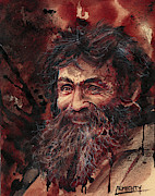 CHARLES MANSON portrait dry blood #1 Painting by Ryan Almighty