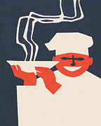 Chef Holding a Steaming Bowl Drawing by CSA Images Chef Holding a Steaming Bowl Drawing by CSA Images