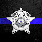 Chicago Police Department Badge -  C P D   Police Officer Star over The Thin Blue Line Digital Art by Serge Averbukh