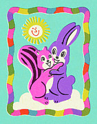 Chipmunk and Rabbit Hugging Drawing by CSA Images Chipmunk and Rabbit Hugging Drawing by CSA Images