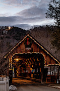 Christmas Evening over the Woodstock covered bridge Photograph by Jeff Folger