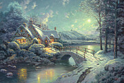 Christmas Moonlight Painting by Thomas Kinkade