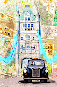 Black Cab - Vintage London Map Collage Mixed Media by Mark Tisdale