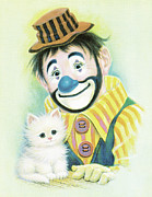 Clown with kitten Drawing by CSA Images