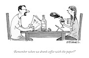 Coffee With the Paper Drawing by Pat Byrnes