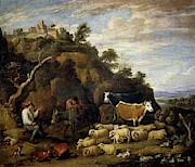 'Coloquio pastoril', 17th century, Flemish School, Oil on canvas, 75 cm x 89 cm, ... Painting by David Teniers the Younger -1610-1690- 'Coloquio pastoril', 17th century, Flemish School, Oil on canvas, 75 cm x 89 cm, ... Painting by David Teniers the Younger -1610-1690-