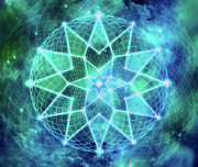 Cosmic Geometric Seed of Life Crystal Turquoise Lotus Star Mandala Digital Art by Laura Ostrowski