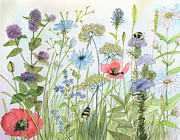 Cottage Flowers and Bees Painting by Laurie Rohner Cottage Flowers and Bees Painting by Laurie Rohner