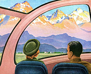 Couple Looking At Mountains Drawing by CSA Images Couple Looking At Mountains Drawing by CSA Images