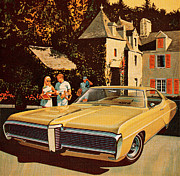 Couple With Yellow Car Drawing by CSA Images Couple With Yellow Car Drawing by CSA Images