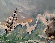 Crashing Waves Painting by Miroslaw  Chelchowski