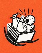 Crying baby in cradle Drawing by CSA Images
