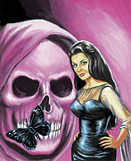 Curvy Woman in Front of Purple Skull with Butterfly Drawing by CSA Images