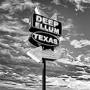 Dallas Deep Ellum Texas Vintage Neon and Clouds - Monochrome Photograph by Gregory Ballos Dallas Deep Ellum Texas Vintage Neon and Clouds - Monochrome Photograph by Gregory Ballos