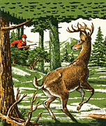 Deer and Hunter in the Woods Drawing by CSA Images Deer and Hunter in the Woods Drawing by CSA Images
