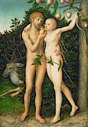 Der Suendenfall-The Fall. After 1537 Beechwood, 49,5 x 35 cm Inv. 3523. Painting by Lucas Cranach the Elder -1472-1553-