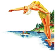 Diving In The Lake Drawing by Unknown Diving In The Lake Drawing by Unknown